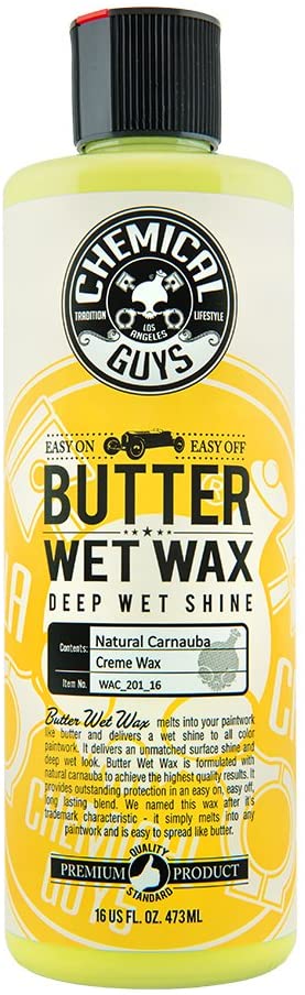 Bottle of Chemical Guys Butter Wet Wax to help remove Tree Sap